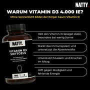 Vitamin D3 4000 IE Softgels - 180 Stück